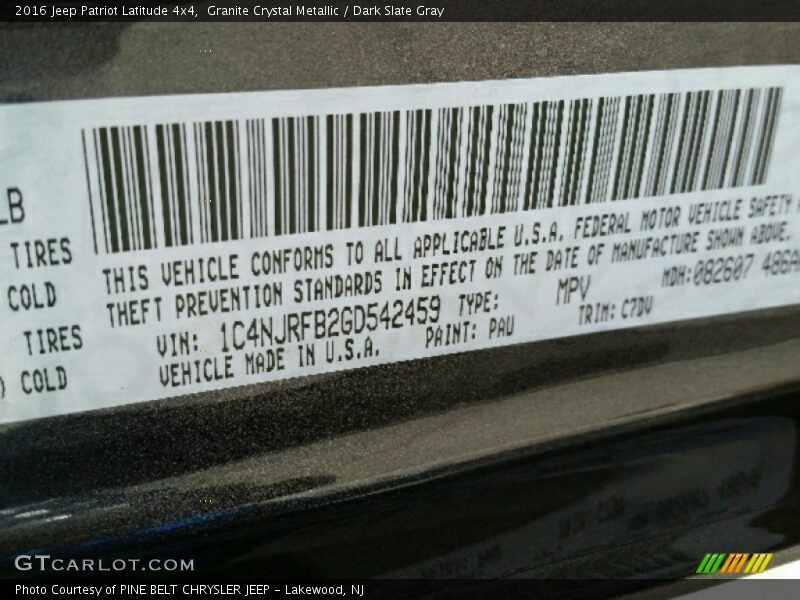 Granite Crystal Metallic / Dark Slate Gray 2016 Jeep Patriot Latitude 4x4