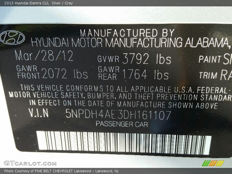 Silver / Gray 2013 Hyundai Elantra GLS