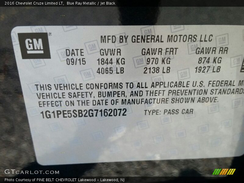 Blue Ray Metallic / Jet Black 2016 Chevrolet Cruze Limited LT