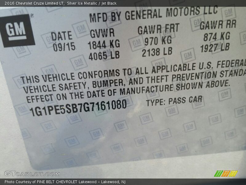 Silver Ice Metallic / Jet Black 2016 Chevrolet Cruze Limited LT