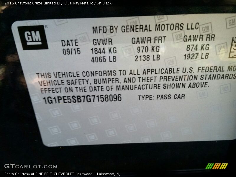 Blue Ray Metallic / Jet Black 2016 Chevrolet Cruze Limited LT