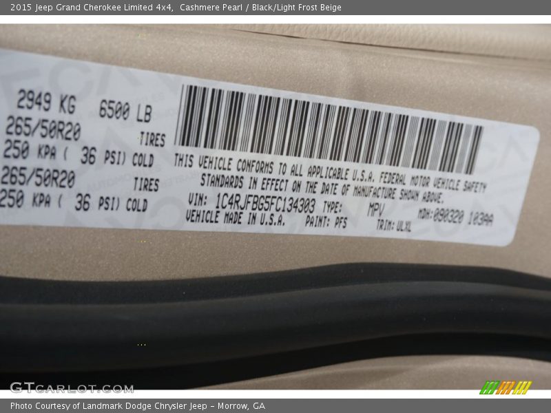 Cashmere Pearl / Black/Light Frost Beige 2015 Jeep Grand Cherokee Limited 4x4