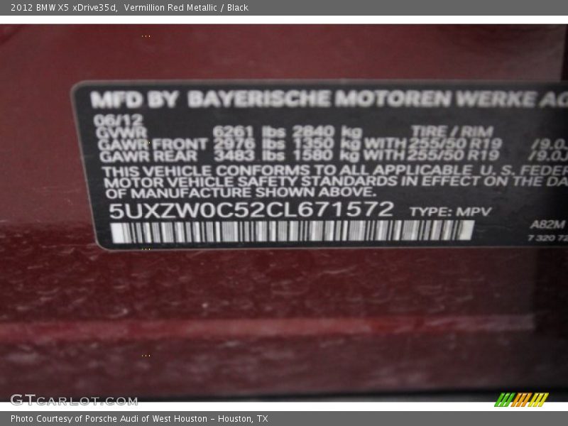 Vermillion Red Metallic / Black 2012 BMW X5 xDrive35d