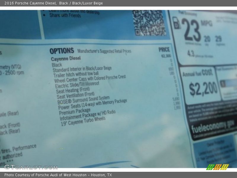  2016 Cayenne Diesel Window Sticker