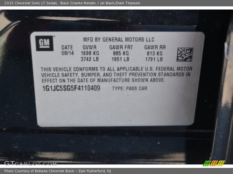 Black Granite Metallic / Jet Black/Dark Titanium 2015 Chevrolet Sonic LT Sedan