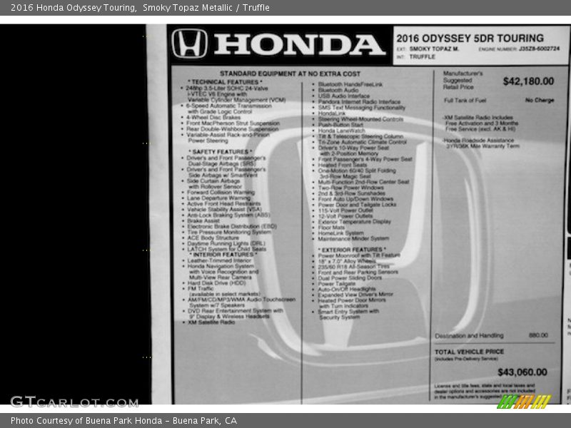 Smoky Topaz Metallic / Truffle 2016 Honda Odyssey Touring