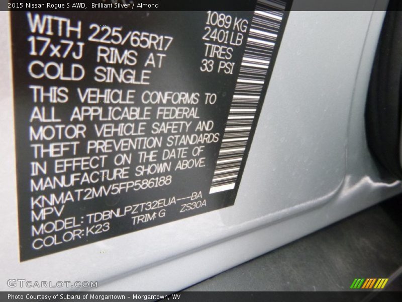 Brilliant Silver / Almond 2015 Nissan Rogue S AWD