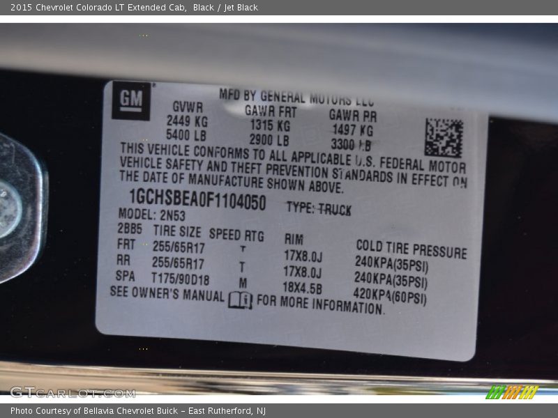 Black / Jet Black 2015 Chevrolet Colorado LT Extended Cab
