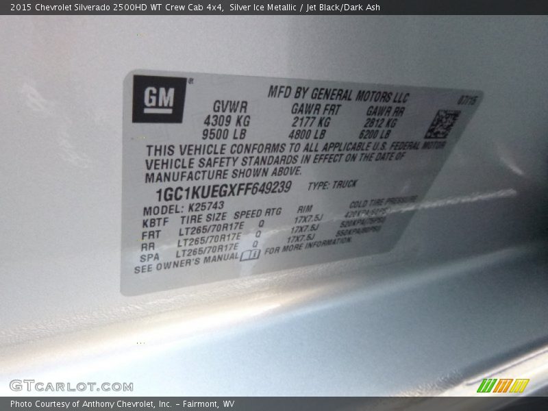 Silver Ice Metallic / Jet Black/Dark Ash 2015 Chevrolet Silverado 2500HD WT Crew Cab 4x4