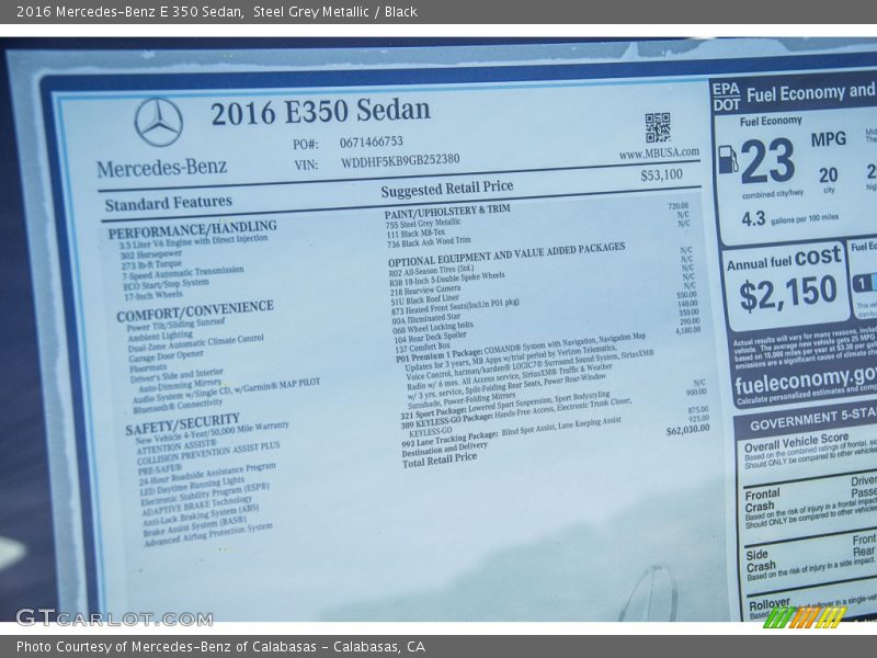 Steel Grey Metallic / Black 2016 Mercedes-Benz E 350 Sedan