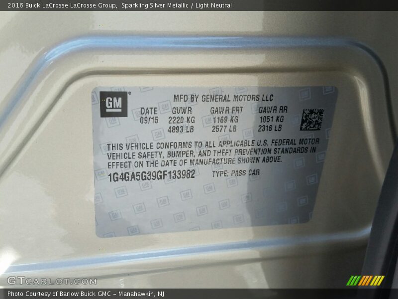 Sparkling Silver Metallic / Light Neutral 2016 Buick LaCrosse LaCrosse Group