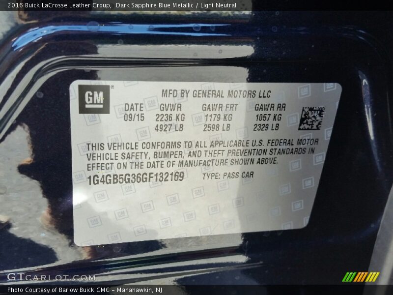 Dark Sapphire Blue Metallic / Light Neutral 2016 Buick LaCrosse Leather Group