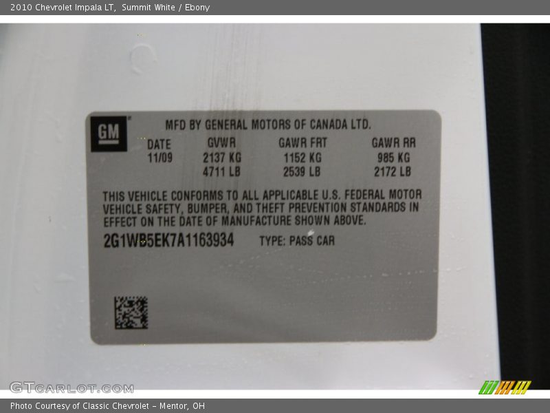 Summit White / Ebony 2010 Chevrolet Impala LT