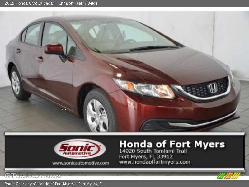Crimson Pearl / Beige 2015 Honda Civic LX Sedan