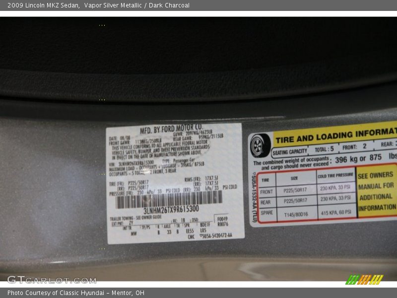 Vapor Silver Metallic / Dark Charcoal 2009 Lincoln MKZ Sedan