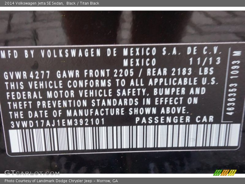 Black / Titan Black 2014 Volkswagen Jetta SE Sedan