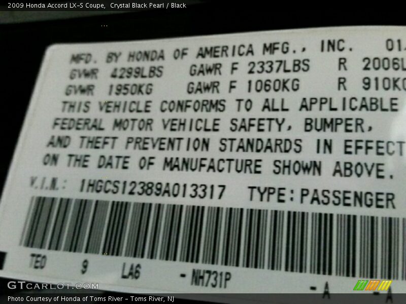 Crystal Black Pearl / Black 2009 Honda Accord LX-S Coupe