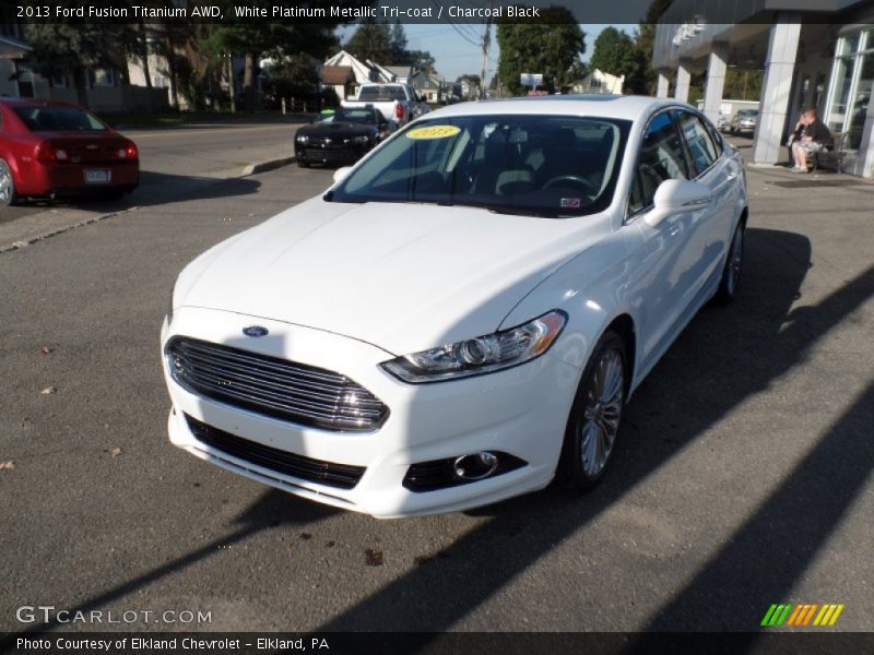 White Platinum Metallic Tri-coat / Charcoal Black 2013 Ford Fusion Titanium AWD