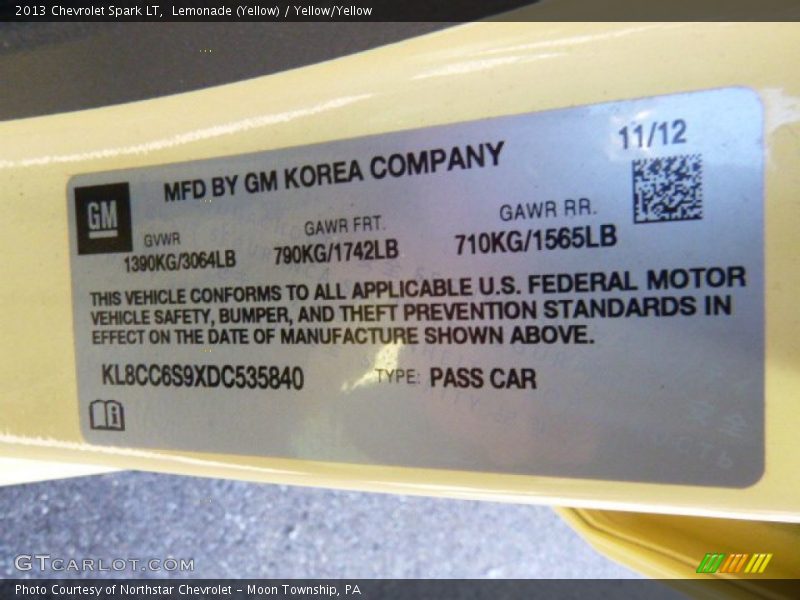 Lemonade (Yellow) / Yellow/Yellow 2013 Chevrolet Spark LT