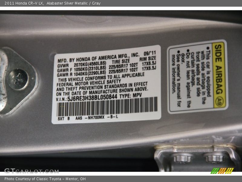 Alabaster Silver Metallic / Gray 2011 Honda CR-V LX