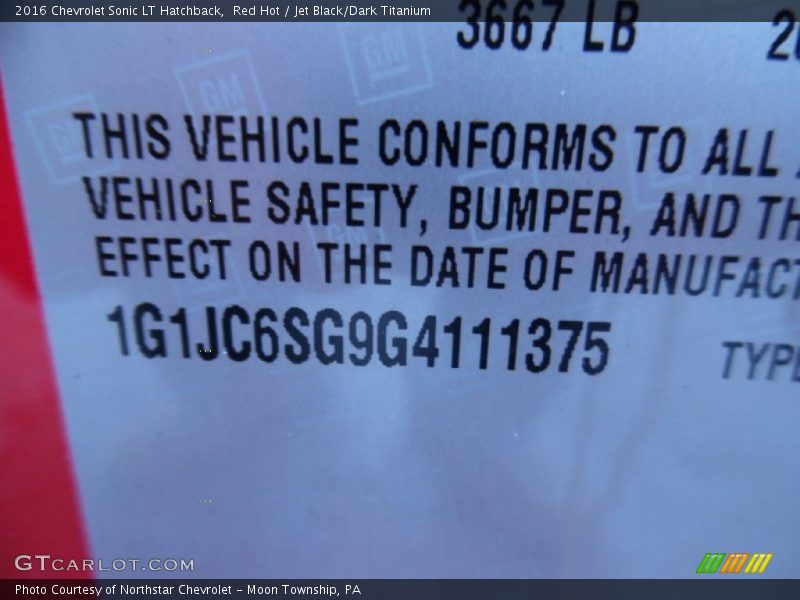Red Hot / Jet Black/Dark Titanium 2016 Chevrolet Sonic LT Hatchback