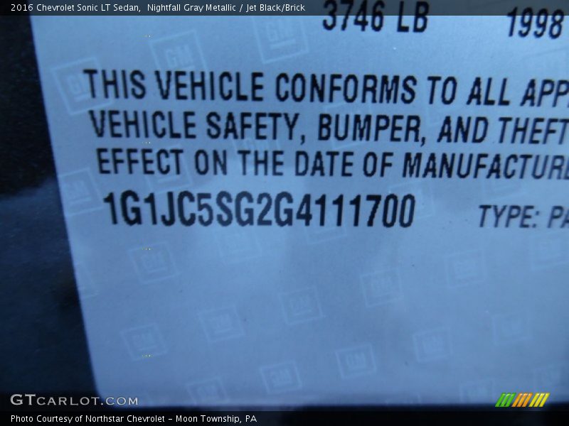 Nightfall Gray Metallic / Jet Black/Brick 2016 Chevrolet Sonic LT Sedan
