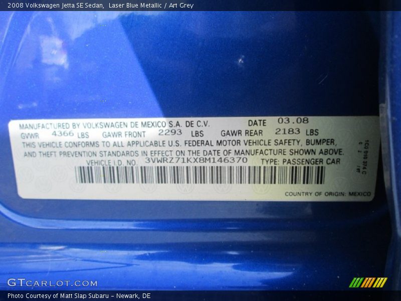 Laser Blue Metallic / Art Grey 2008 Volkswagen Jetta SE Sedan