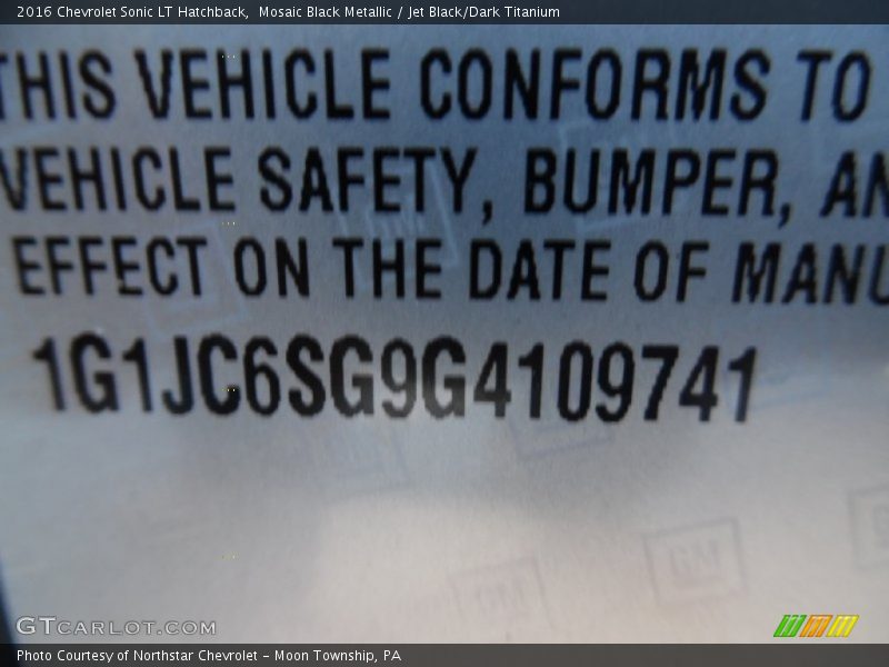 Mosaic Black Metallic / Jet Black/Dark Titanium 2016 Chevrolet Sonic LT Hatchback