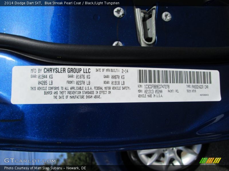 Blue Streak Pearl Coat / Black/Light Tungsten 2014 Dodge Dart SXT