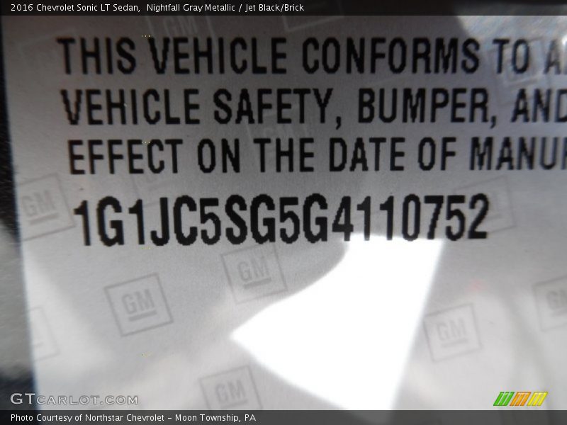 Nightfall Gray Metallic / Jet Black/Brick 2016 Chevrolet Sonic LT Sedan