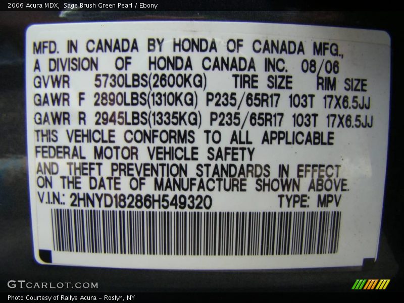 Sage Brush Green Pearl / Ebony 2006 Acura MDX