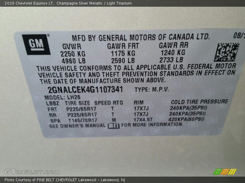 Champagne Silver Metallic / Light Titanium 2016 Chevrolet Equinox LT