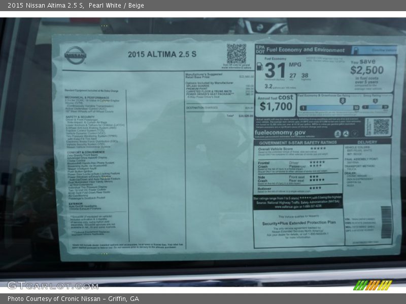 Pearl White / Beige 2015 Nissan Altima 2.5 S