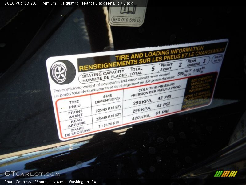 Mythos Black Metallic / Black 2016 Audi S3 2.0T Premium Plus quattro