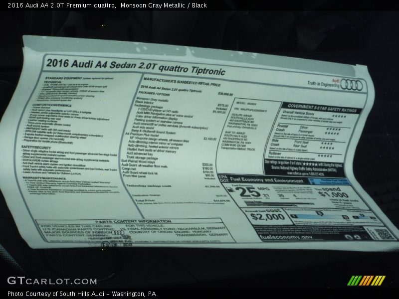 Monsoon Gray Metallic / Black 2016 Audi A4 2.0T Premium quattro
