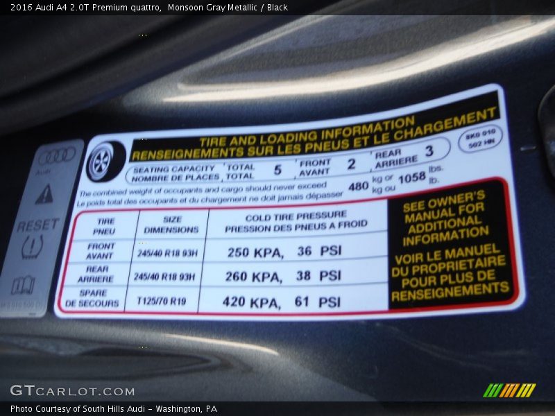 Monsoon Gray Metallic / Black 2016 Audi A4 2.0T Premium quattro