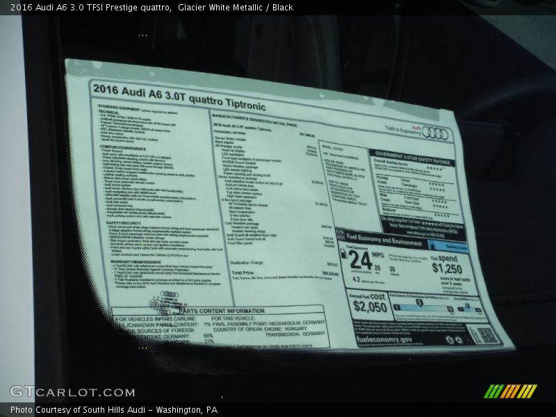 Glacier White Metallic / Black 2016 Audi A6 3.0 TFSI Prestige quattro