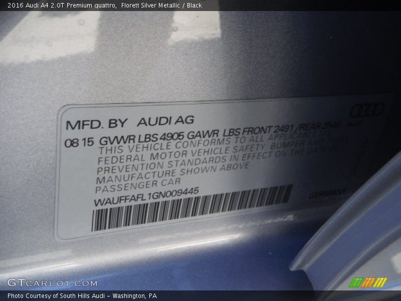 Florett Silver Metallic / Black 2016 Audi A4 2.0T Premium quattro