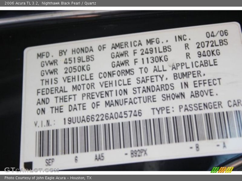 Nighthawk Black Pearl / Quartz 2006 Acura TL 3.2