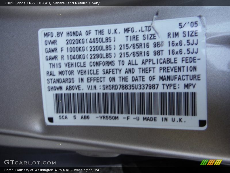 Sahara Sand Metallic / Ivory 2005 Honda CR-V EX 4WD