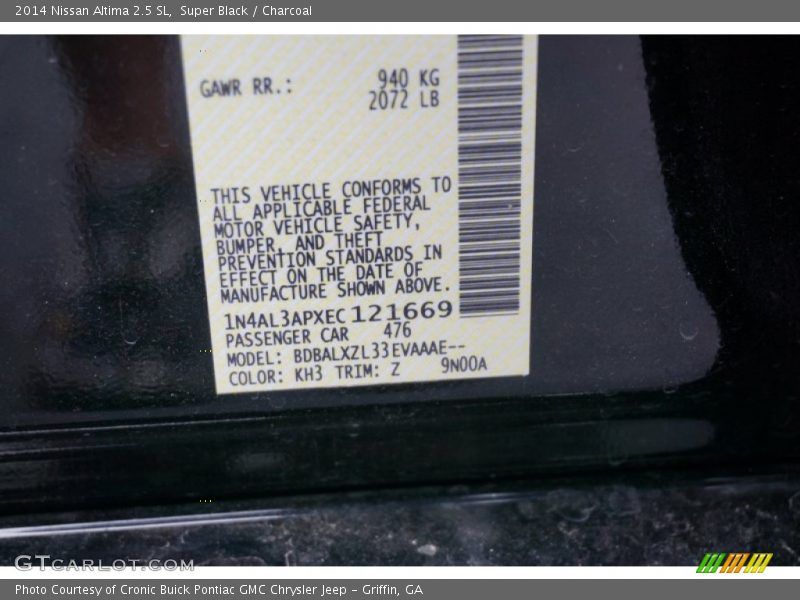 Super Black / Charcoal 2014 Nissan Altima 2.5 SL
