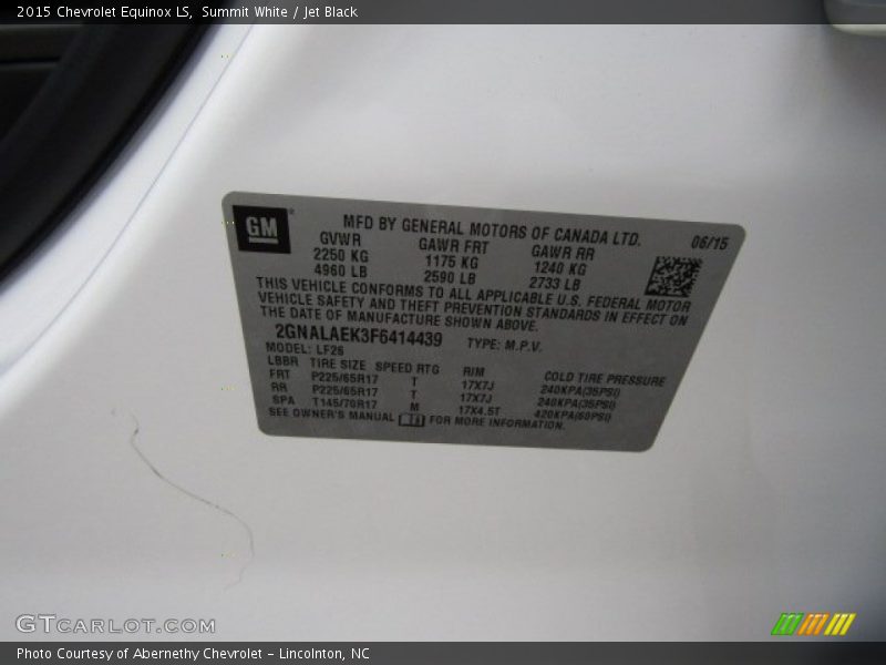 Summit White / Jet Black 2015 Chevrolet Equinox LS