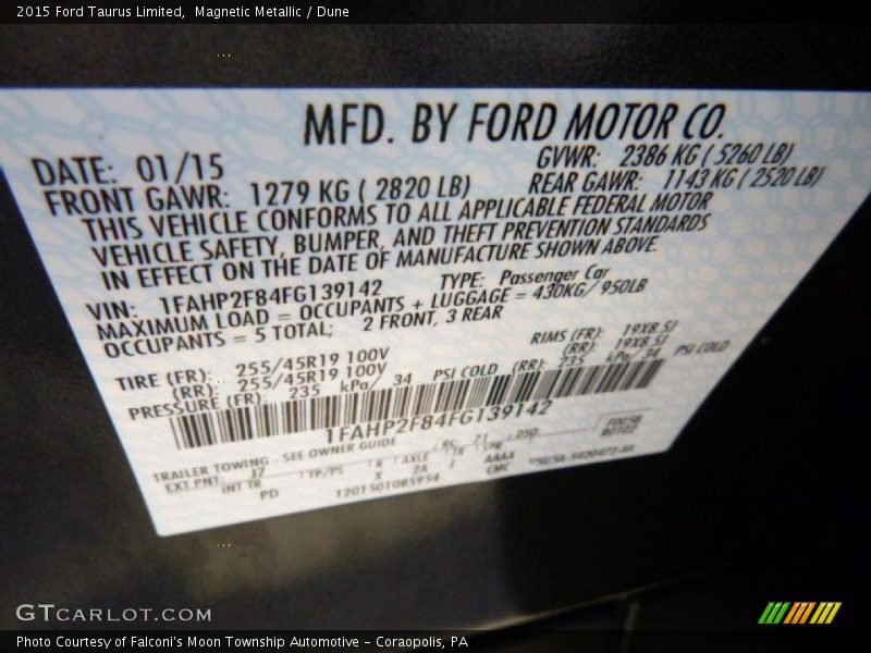 Magnetic Metallic / Dune 2015 Ford Taurus Limited