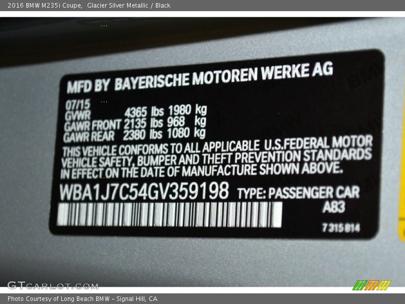 2016 M235i Coupe Glacier Silver Metallic Color Code A83