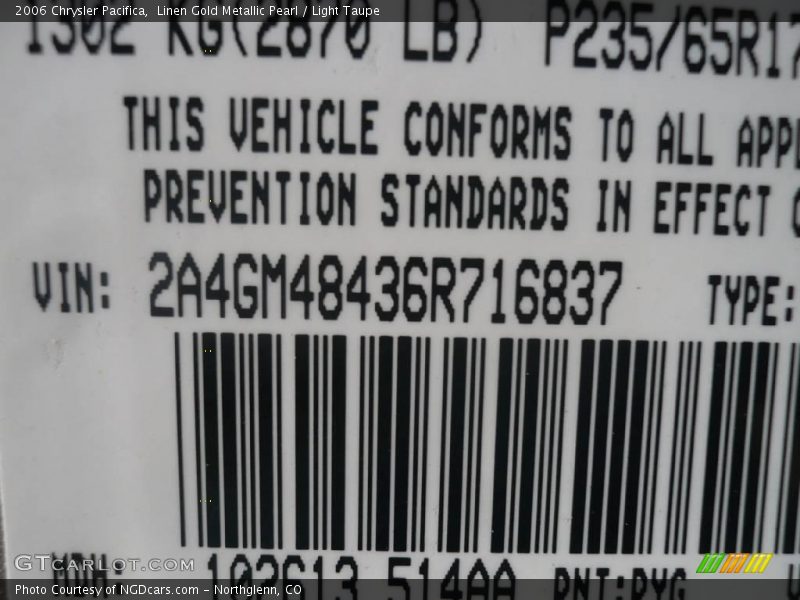 Linen Gold Metallic Pearl / Light Taupe 2006 Chrysler Pacifica
