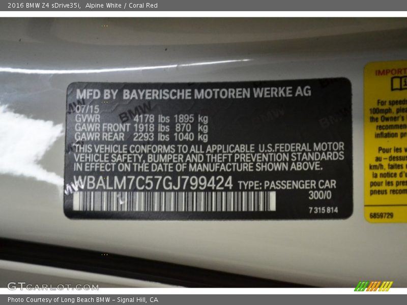 Alpine White / Coral Red 2016 BMW Z4 sDrive35i