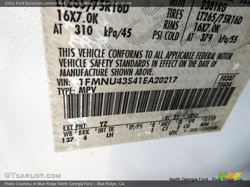 Oxford White / Medium Parchment 2001 Ford Excursion Limited 4x4