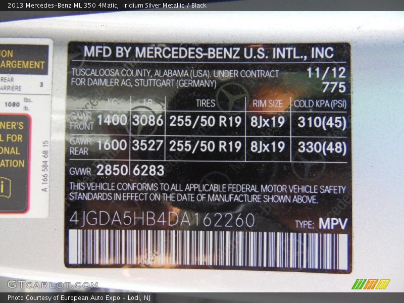 Iridium Silver Metallic / Black 2013 Mercedes-Benz ML 350 4Matic