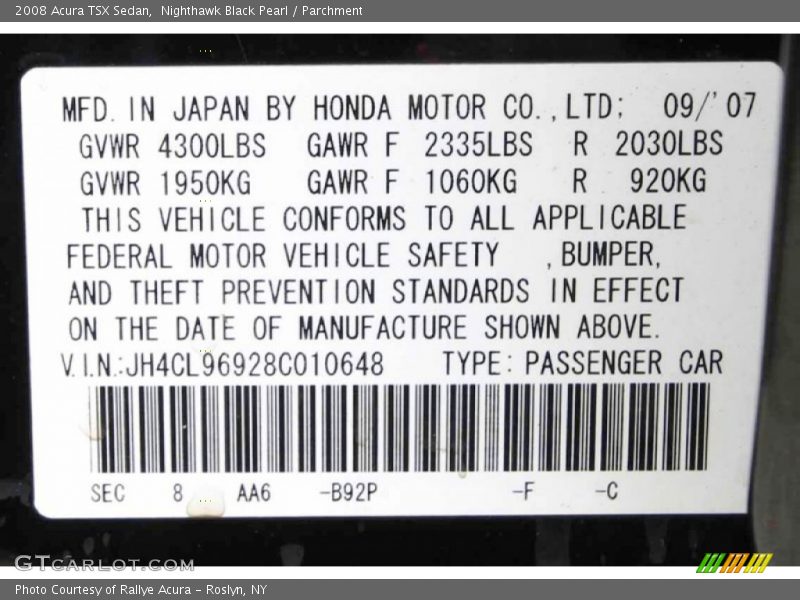 Nighthawk Black Pearl / Parchment 2008 Acura TSX Sedan