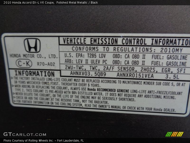 Polished Metal Metallic / Black 2010 Honda Accord EX-L V6 Coupe